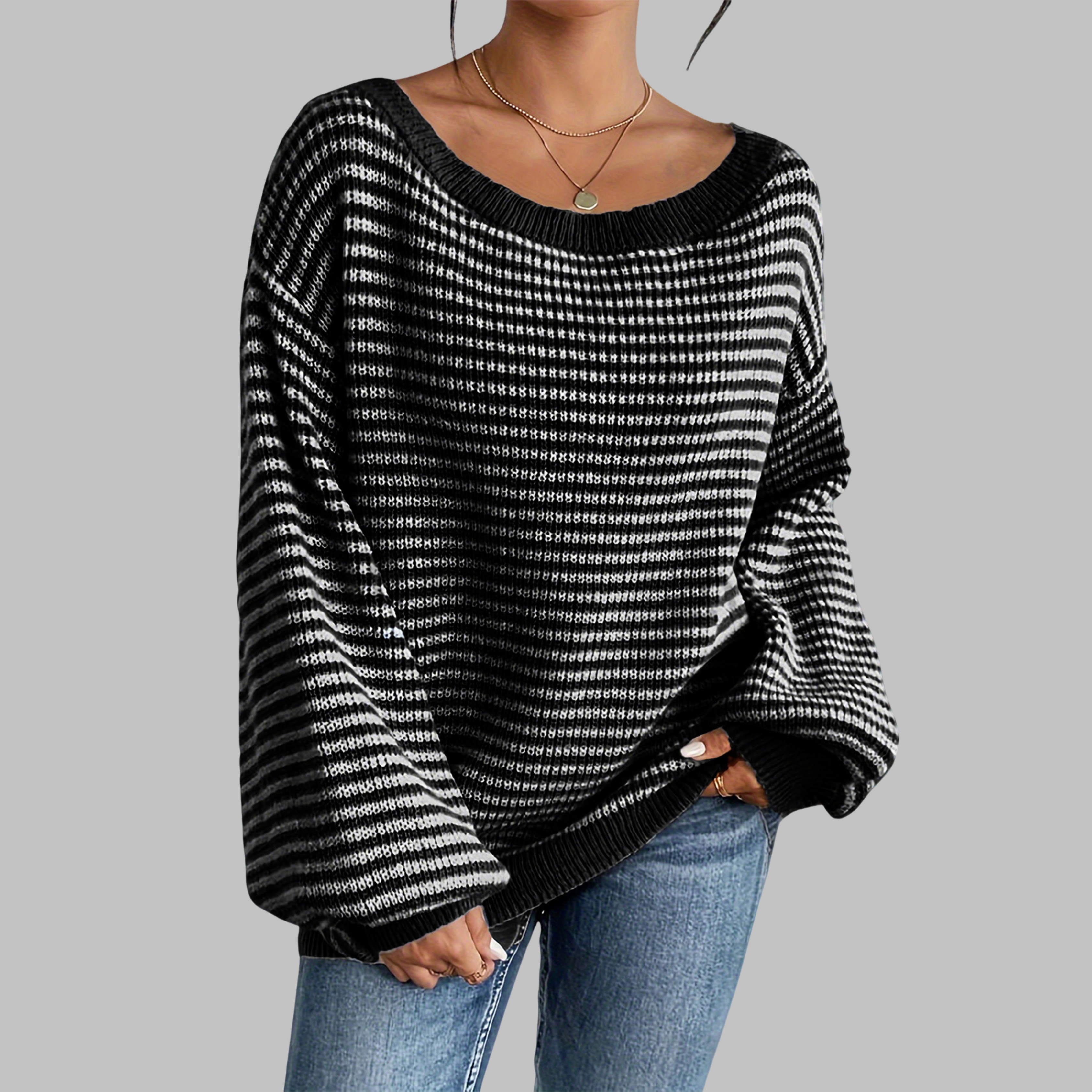 Camille | Striped Drop Shoulder Knit Sweater
