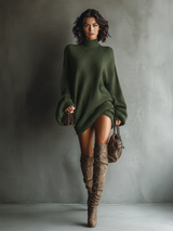 Meagan | Brown Chunky-Knit Sweater Dress
