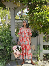 Zakia | Paisley-Print V-Neck Short-Sleeve Midi Dress