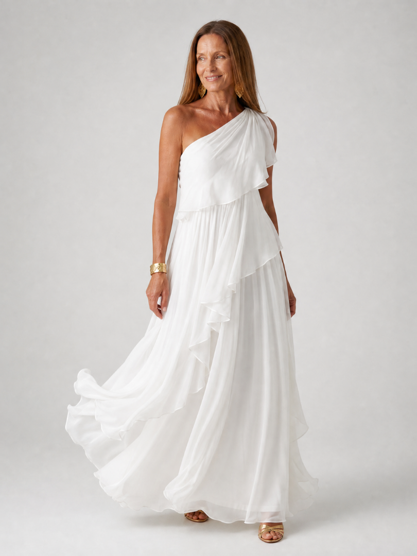 Toril | One-Shoulder Tiered Chiffon Dress