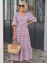Yolanda | Geometric Print Tiered Midi Dress