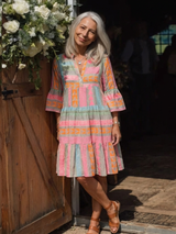 Nuala | Geometric Print V-Neck Tiered Midi Dress