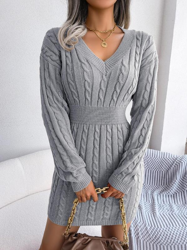 Holly | Cable Knit V-Neck Sweater Dress