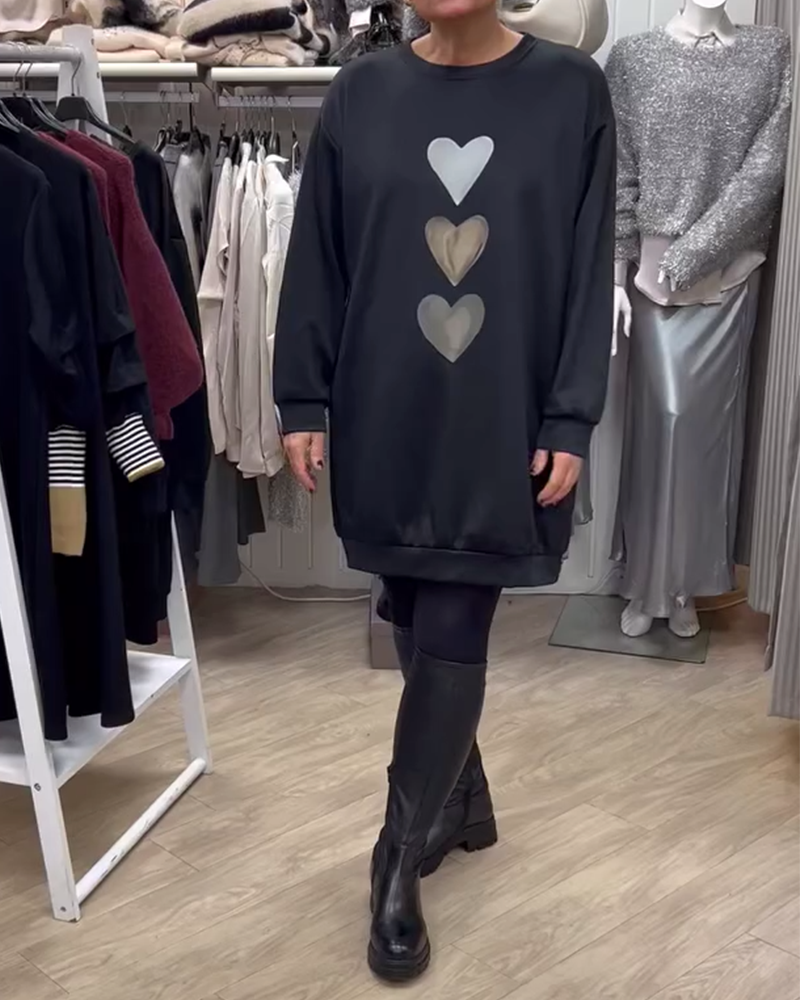 Briella | Heart Print Cozy Sweatshirt Dress