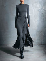 Temperance | Grey Knot-Front Maxi Dress