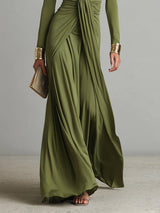 Brynn | Olive Silk Maxi V-Neck Dress