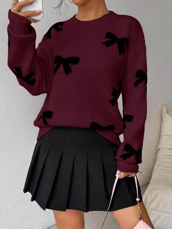 Céleste | Bow Print O-Neck Knit Pullover