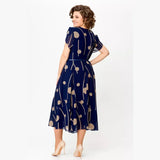 Vesta | Navy Polka Dot Chiffon Midi Dress