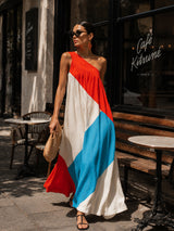 Brooke | One-Shoulder Color Block Maxi Dress