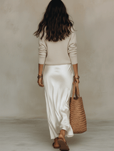 Persis | Ivory Knit & Satin Midi Ensemble