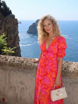 Lowri | Floral V-Neck Puff-Sleeve Midi Dress