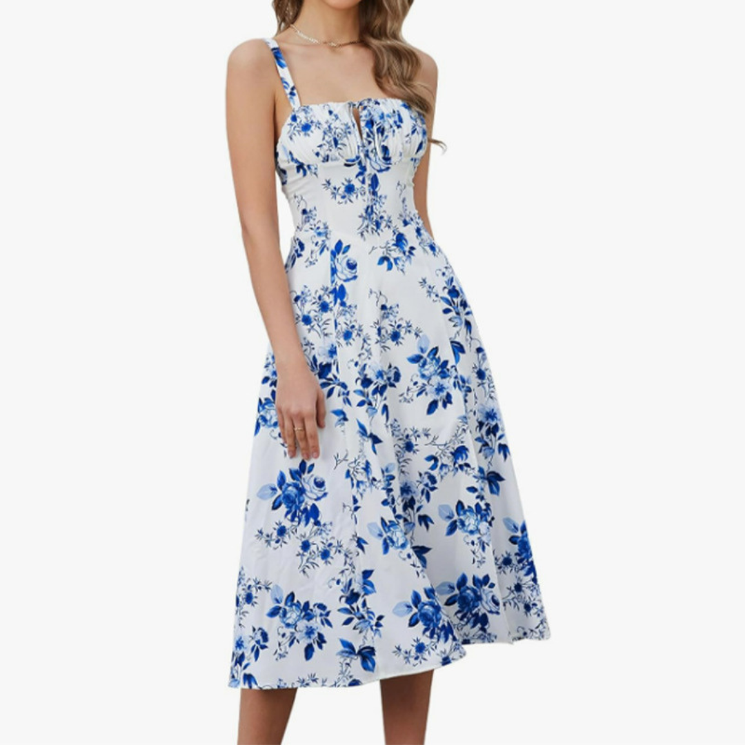 Séraphine | Lace-Up Square Neck Midi Dress