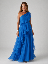 Toril | One-Shoulder Tiered Chiffon Dress