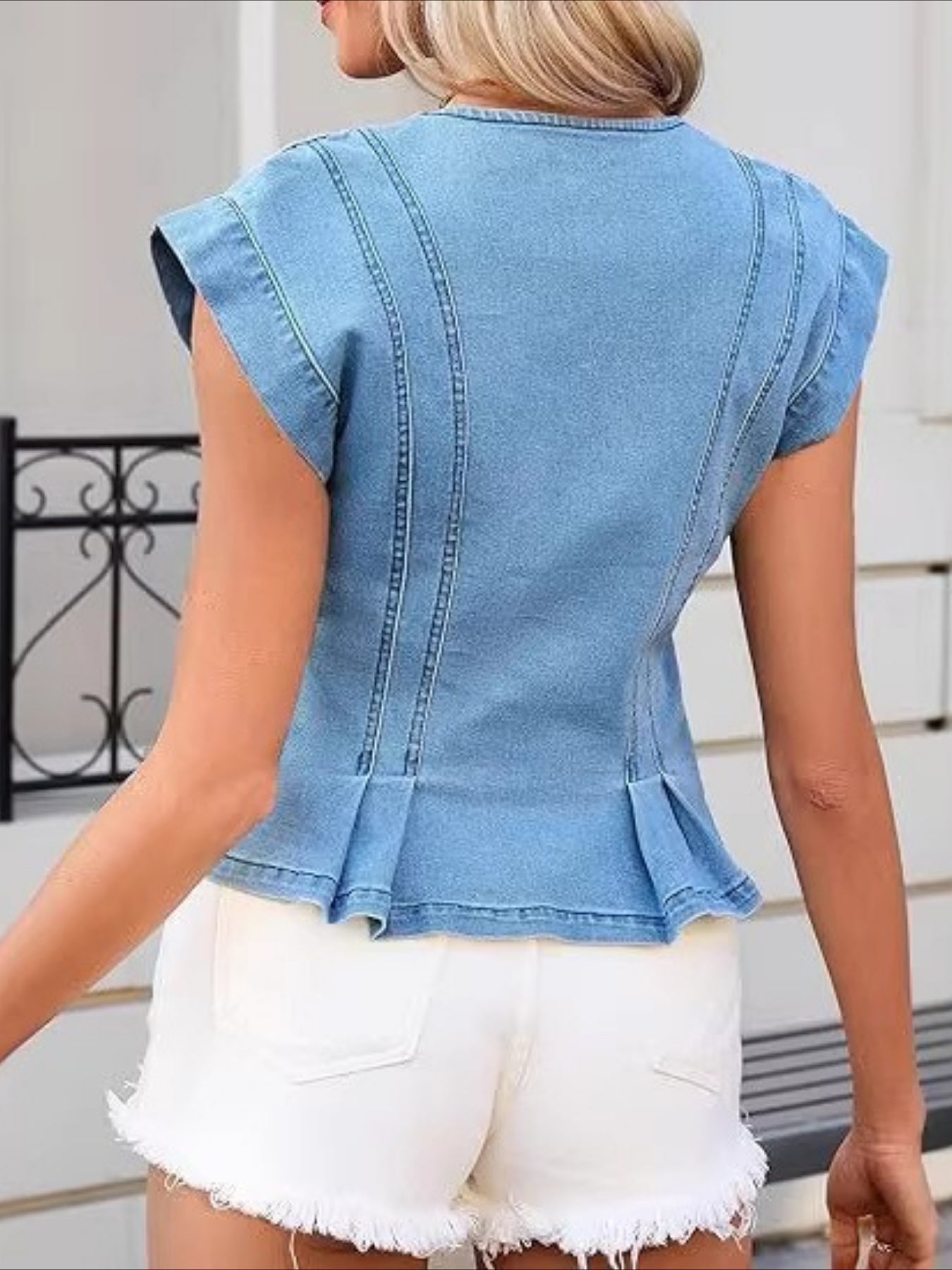 True | Sleeveless V-Neck Denim Top