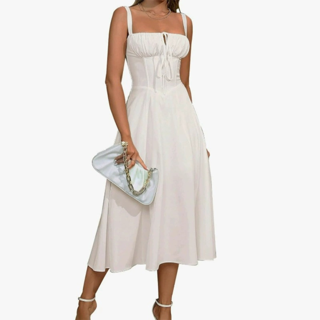 Séraphine | Lace-Up Square Neck Midi Dress