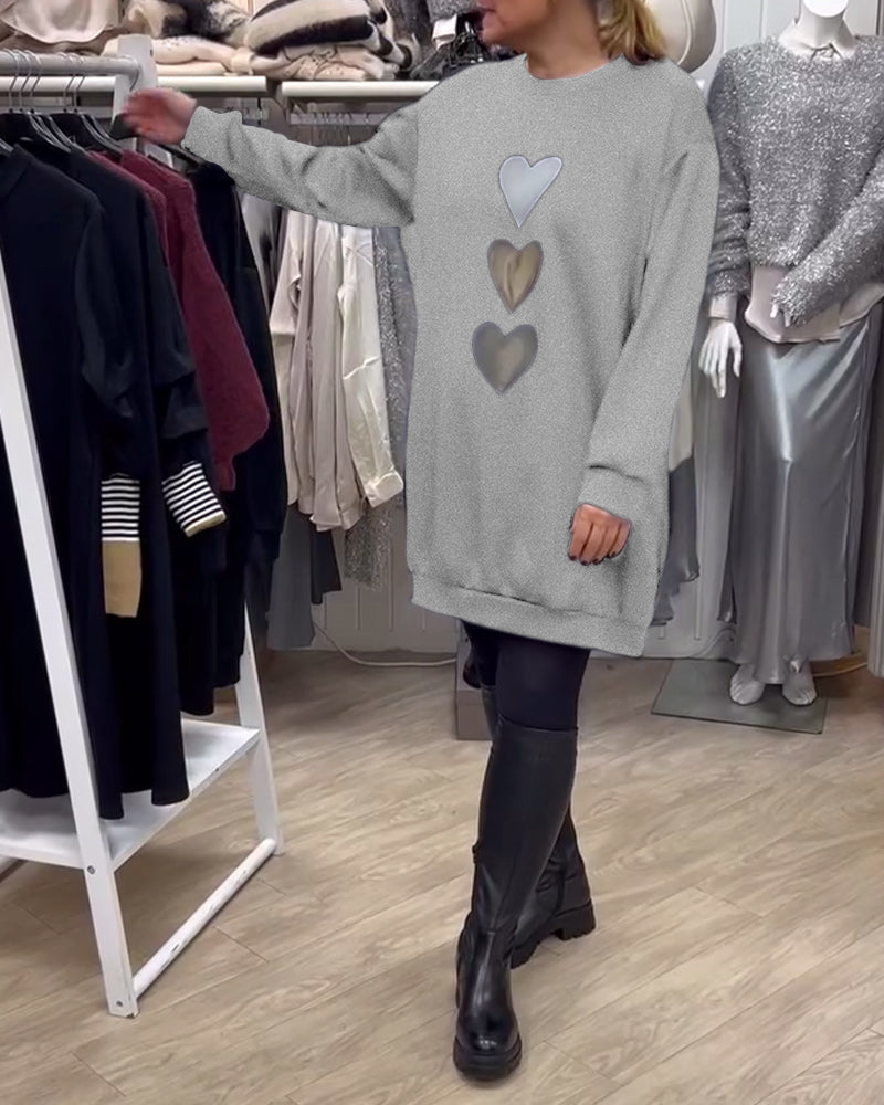 Briella | Heart Print Cozy Sweatshirt Dress