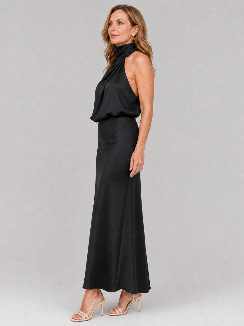 Prudence | Sleeveless Draped Neck Midi Dress