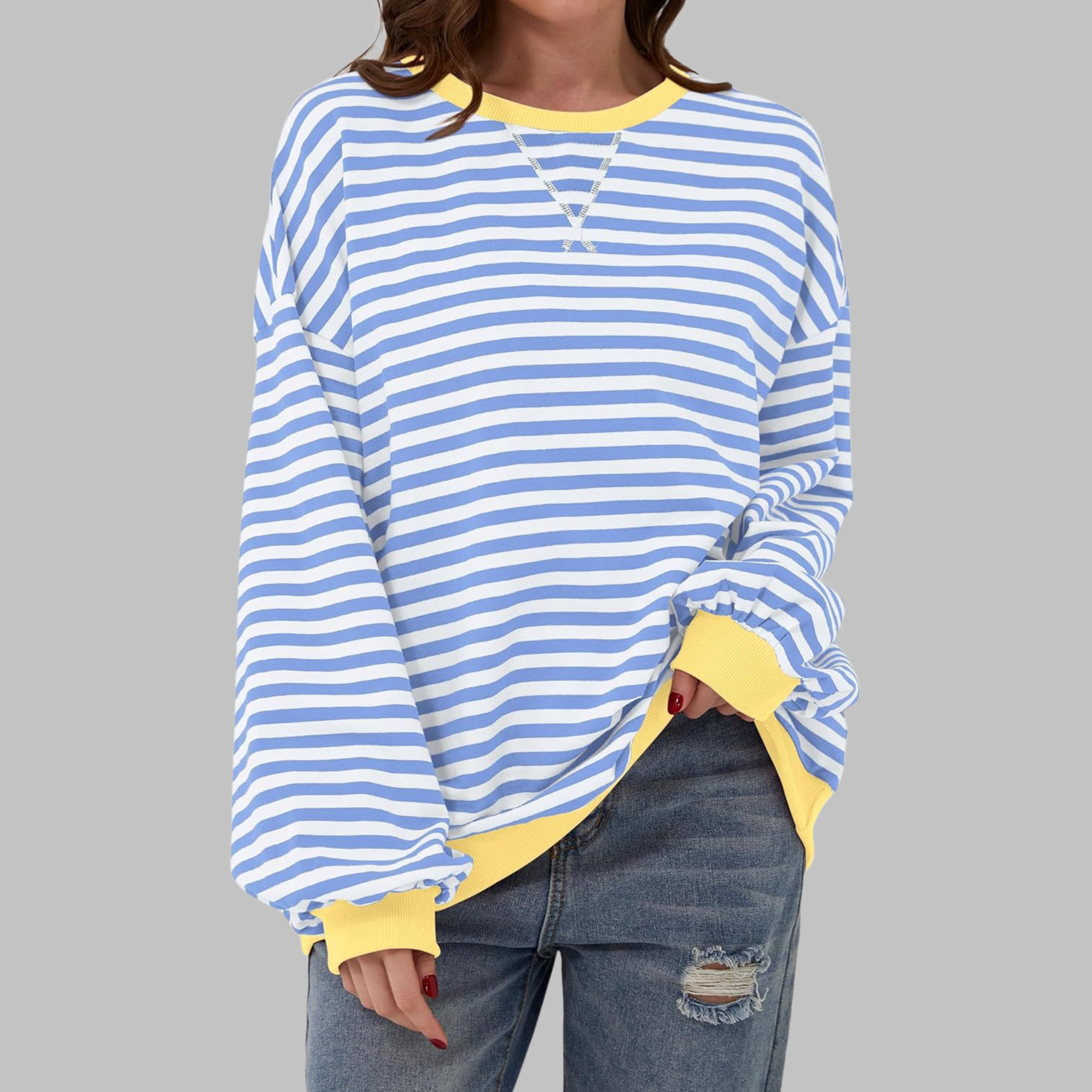 Clémentine | Striped Long Sleeve Round Neck Shirt