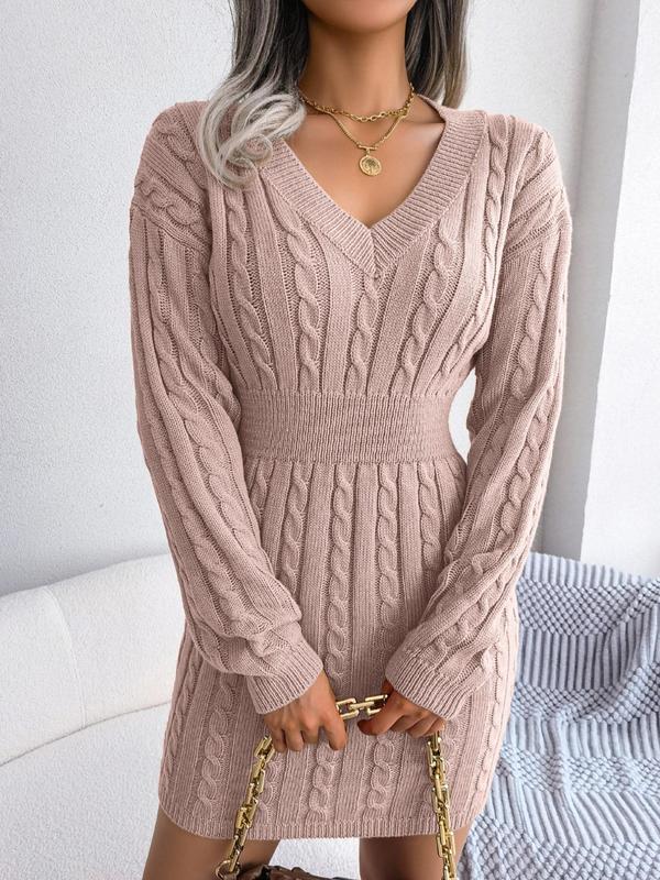Holly | Cable Knit V-Neck Sweater Dress
