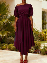 Céleste | Belted Bishop Sleeve A-Line Dress