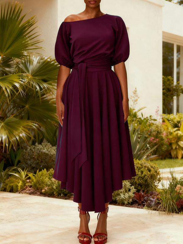 Céleste | Belted Bishop Sleeve A-Line Dress