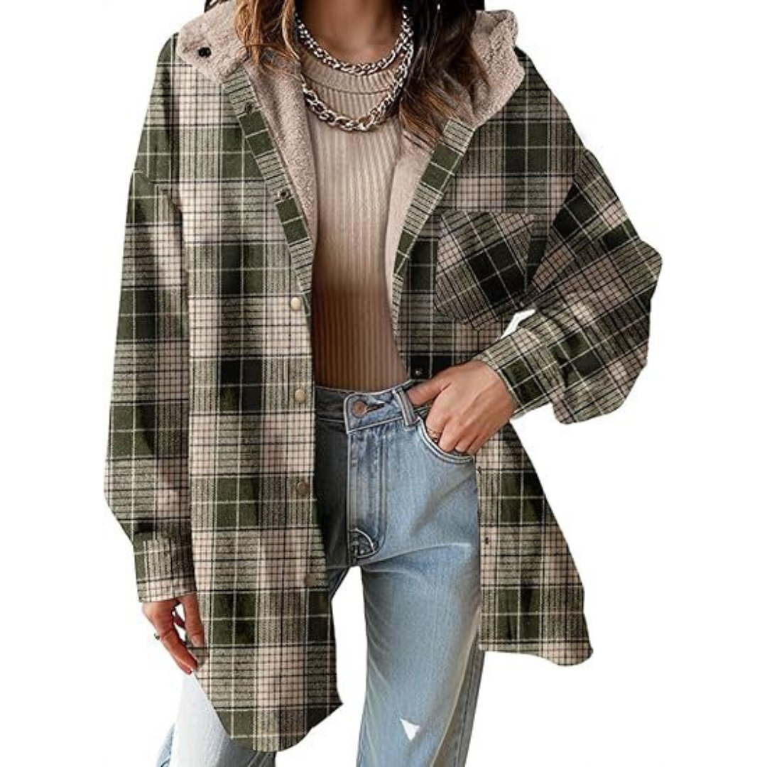 Camille | Relaxed Hooded Plaid Jacket