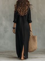 Hensley | Bohemian Button-Front Maxi Dress