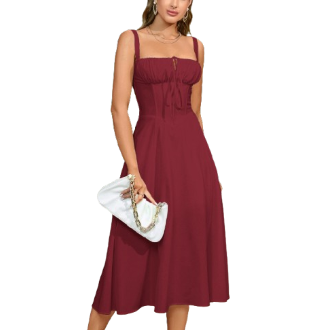 Séraphine | Lace-Up Square Neck Midi Dress