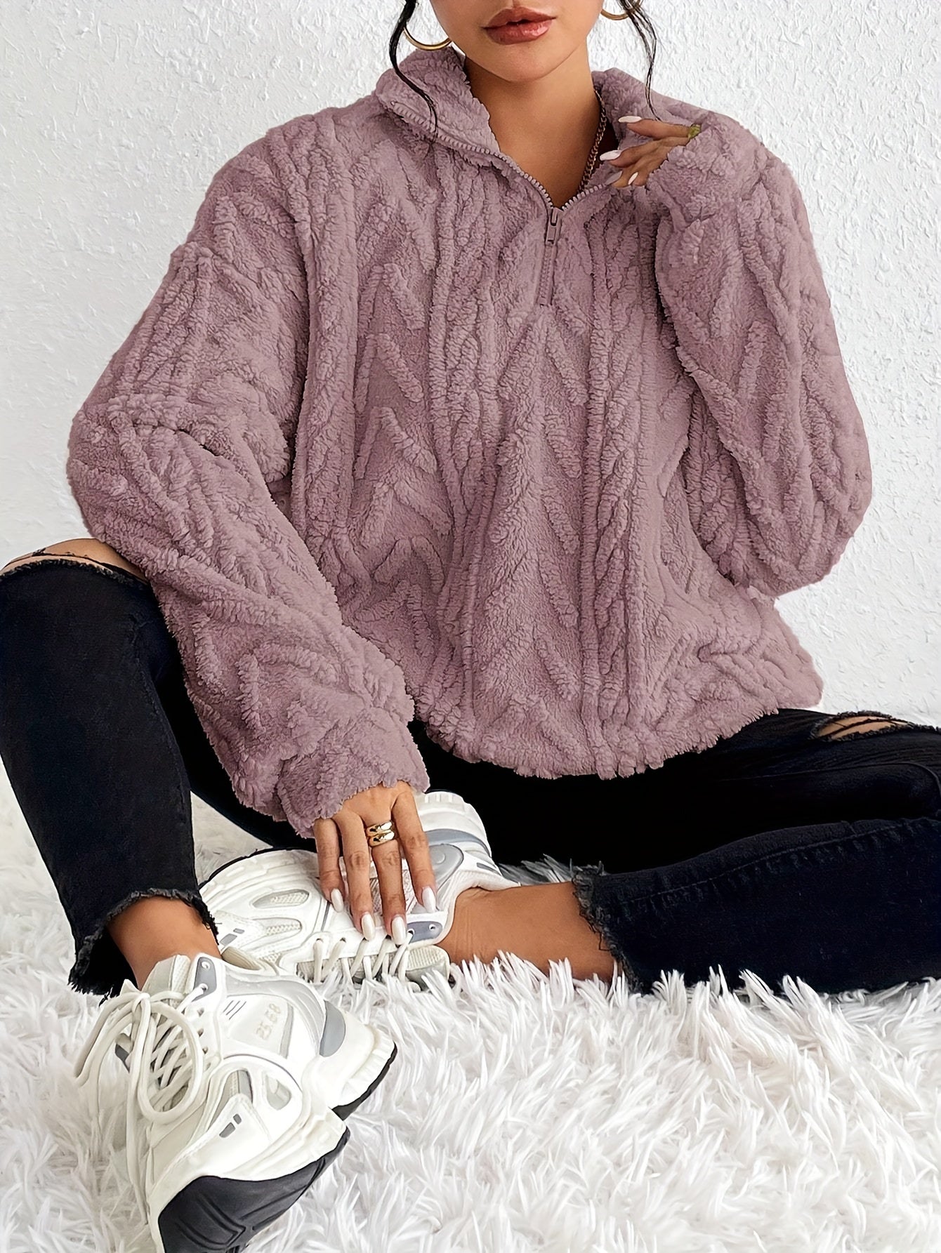 Elara | Cable-Knit Fleece Half-Zip Sweater