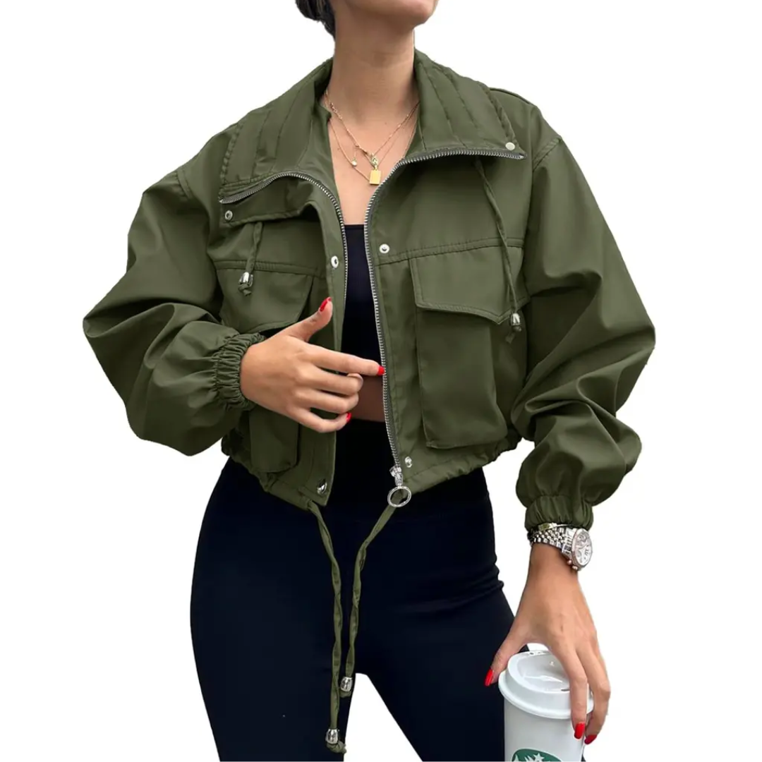 Zara | Solid Zip-Up Cropped Jacket