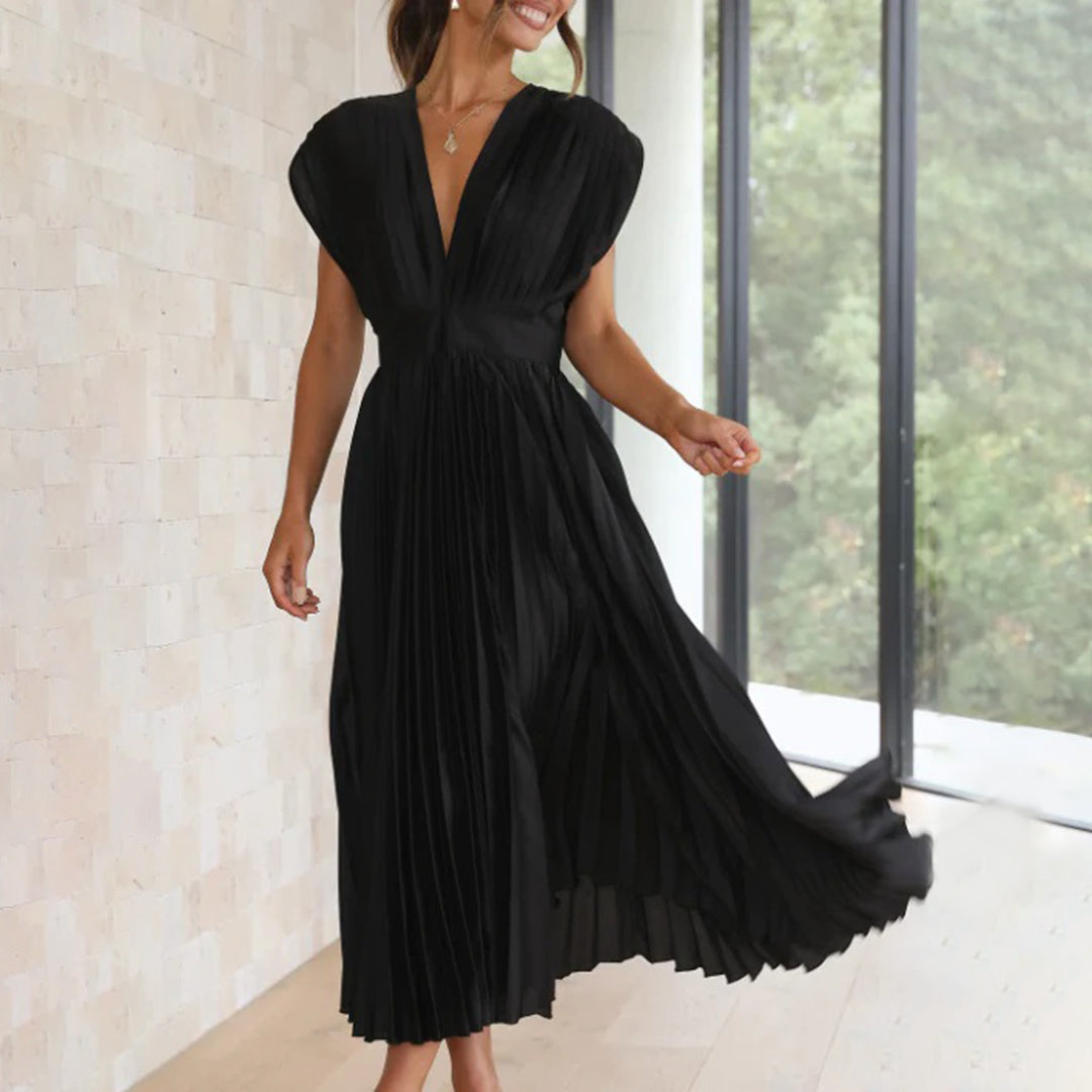 Céleste | Pleated V-Neck Elegant Dress