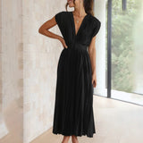 Céleste | Pleated V-Neck Elegant Dress