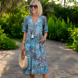 Céleste | Printed V-Neck Midi Dress