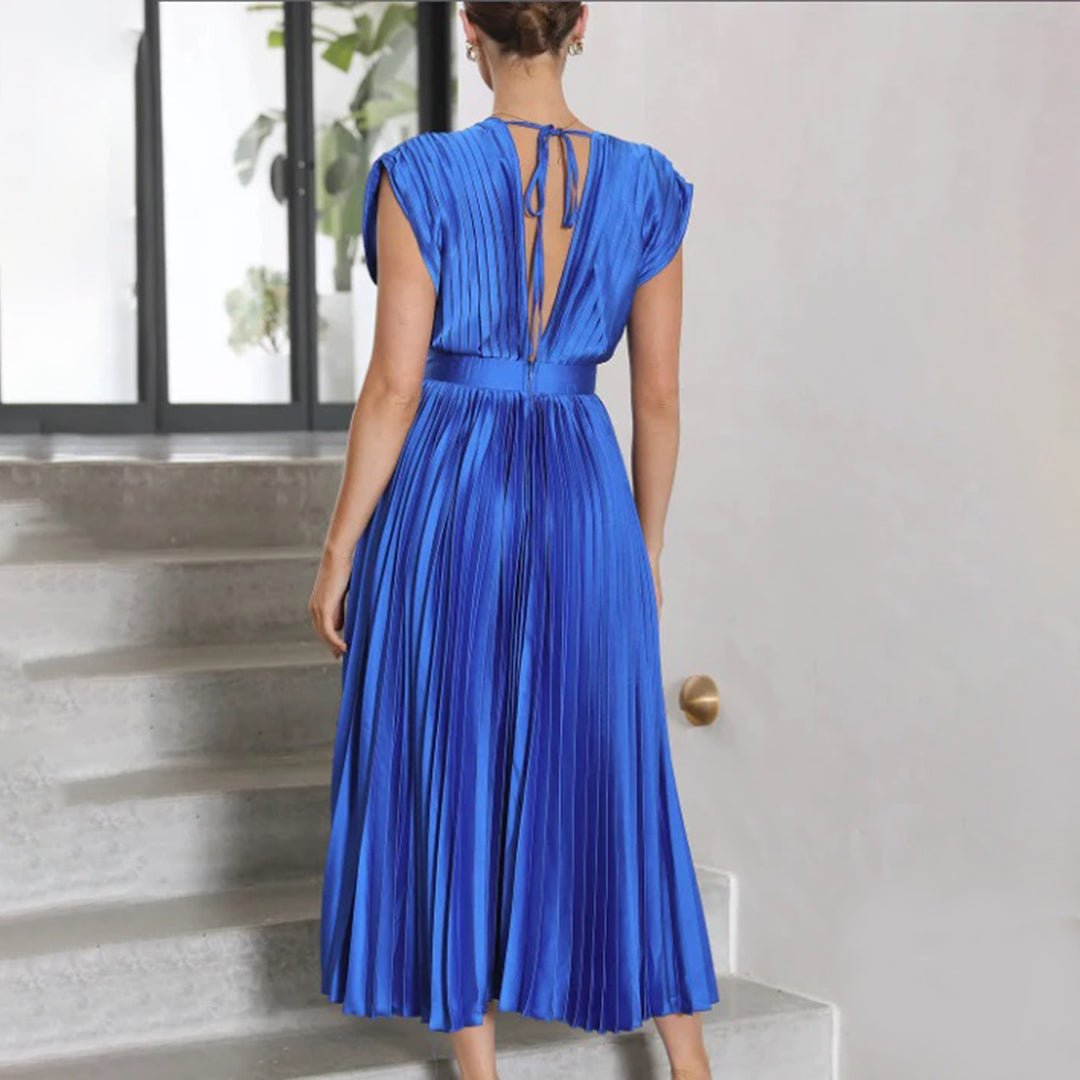 Céleste | Pleated V-Neck Elegant Dress