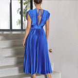 Céleste | Pleated V-Neck Elegant Dress