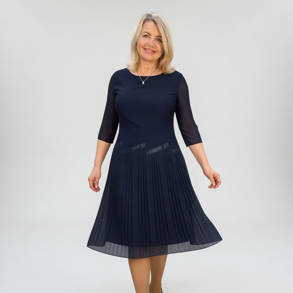 Leah | Pleated Midi Dress Elegant Sophistication