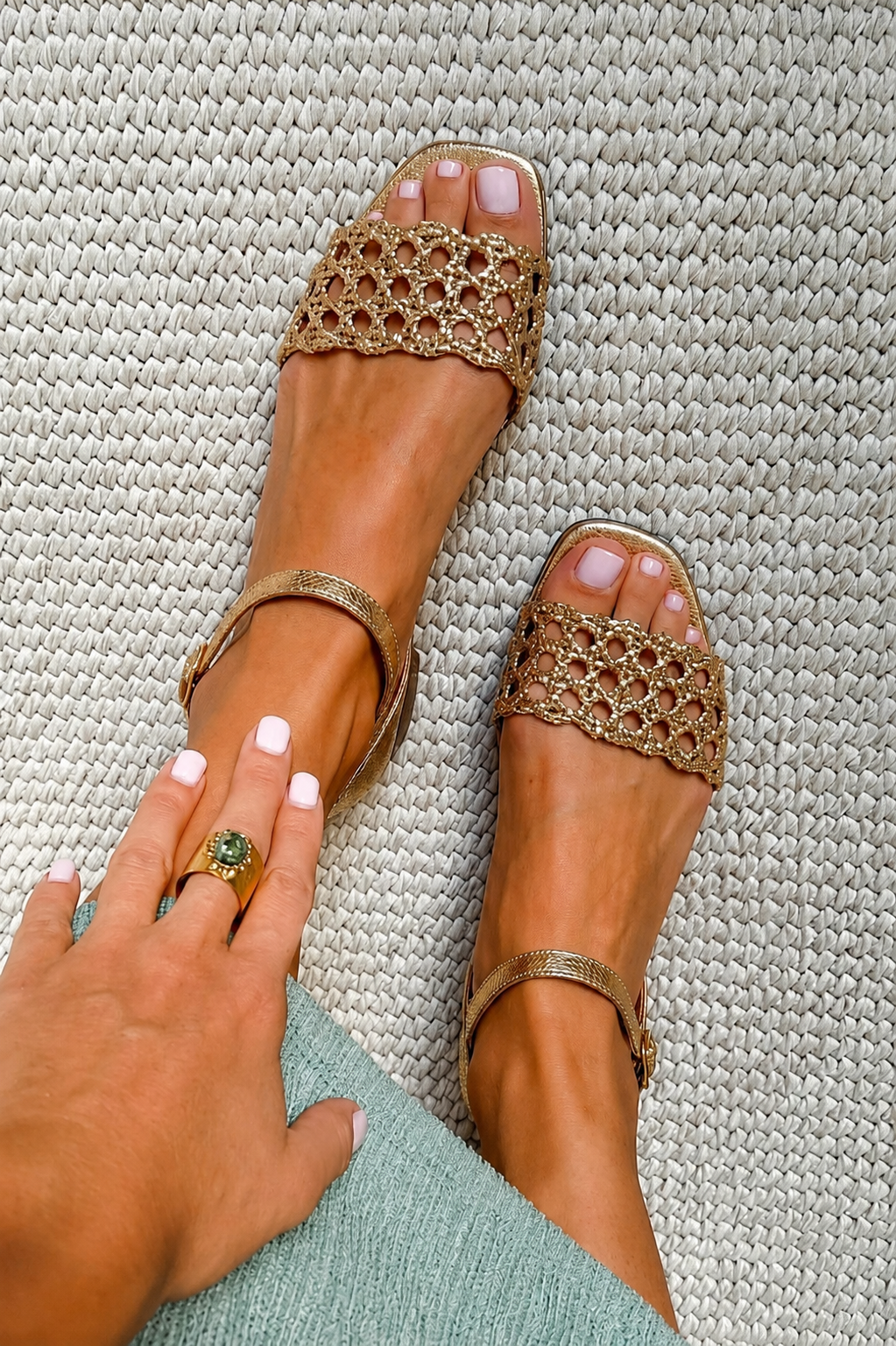 Leandra | Golden Perforated Sandals