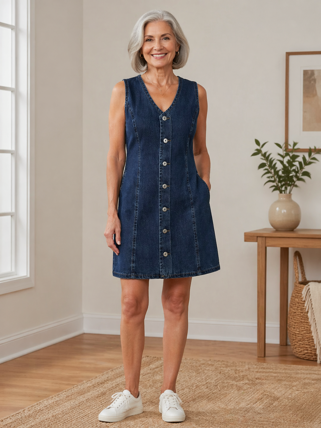 Odette | Bow-Detail Denim Mini Dress