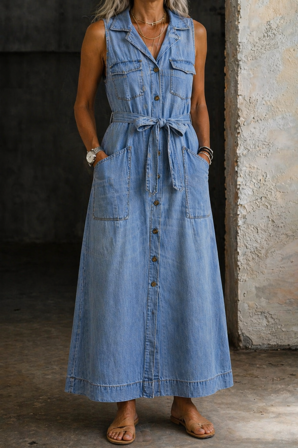 Indie | Long Sleeveless Denim Dress