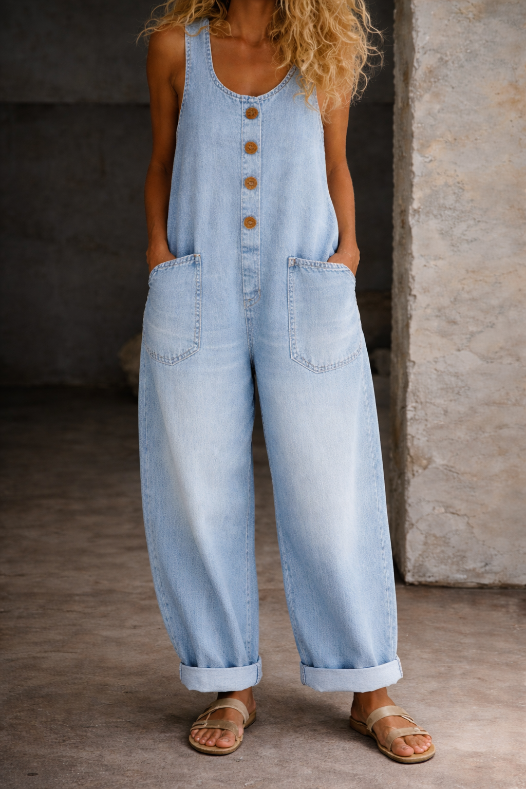 Joy | Vintage Washed Denim Cotton Overalls