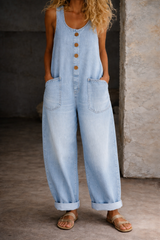 Joy | Vintage Washed Denim Cotton Overalls