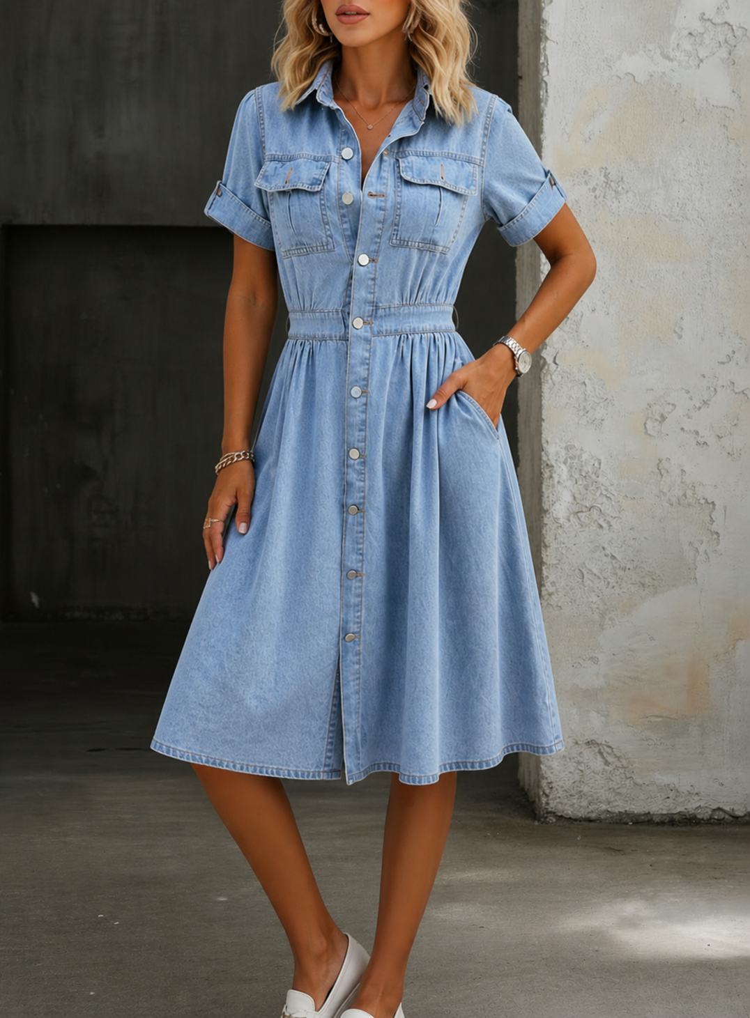 Gemma | Short Sleeve Relaxed Denim Dress