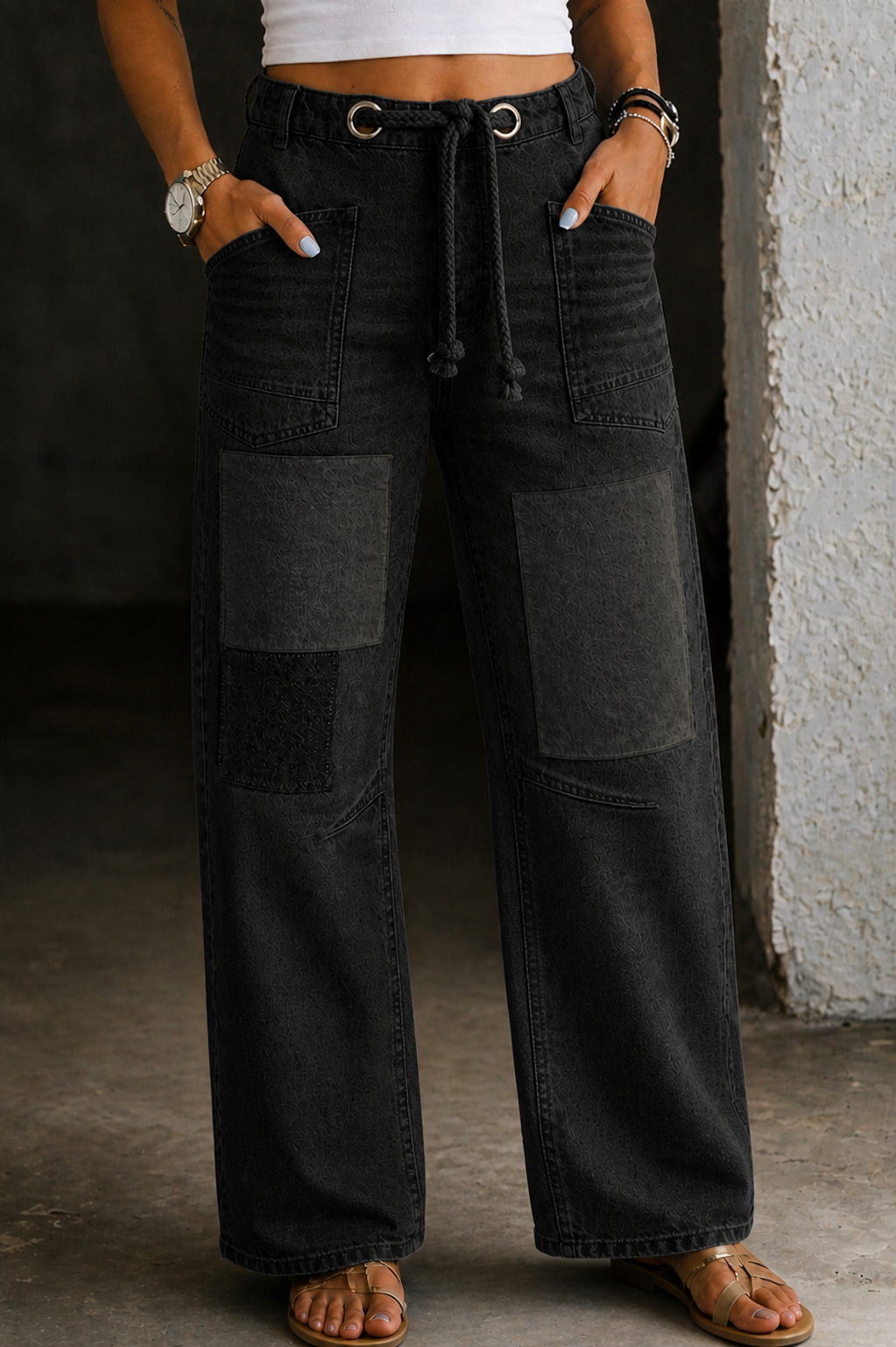 Anita | Patchwork Drawstring Relaxed Jeans