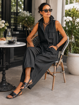 Rebecca | Utility Cotton-Blend Stand Collar Sleeveless Cropped Jumpsuit