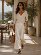 Persis | Ivory Knit & Satin Midi Ensemble