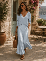 Persis | Ivory Knit & Satin Midi Ensemble