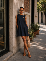 Vertie | Linen Round-Neck Mini Dress