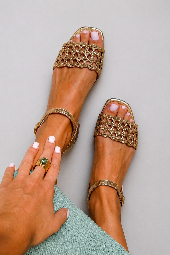 Leandra | Golden Perforated Sandals