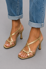 Moriah | Golden Crisscross Heeled Sandals