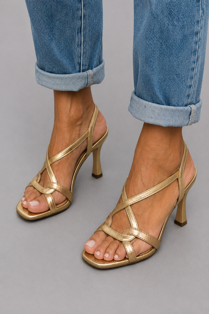 Moriah | Golden Crisscross Heeled Sandals